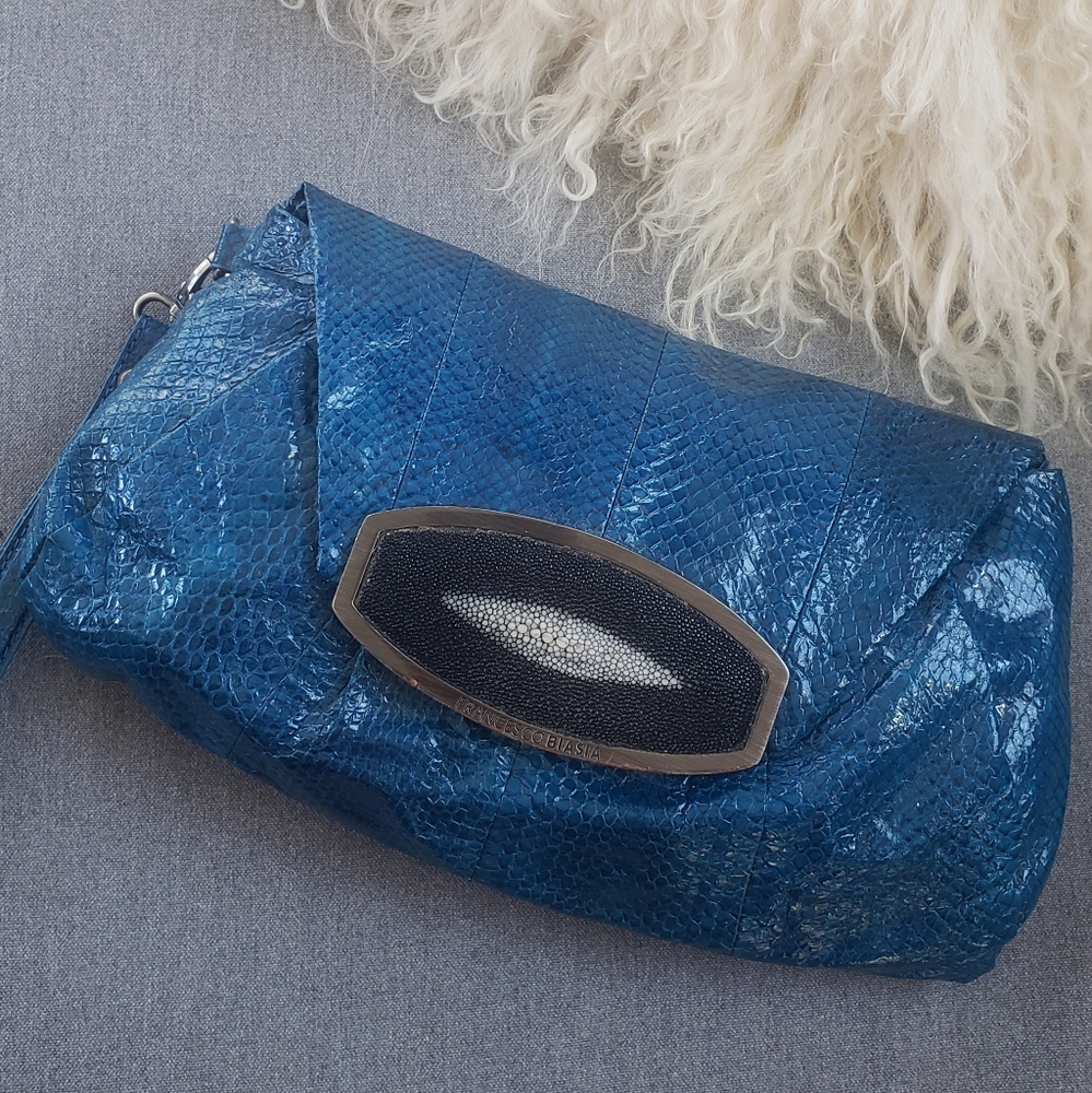 Francesco Biasia Blue Snake Clutch 100% Genuine